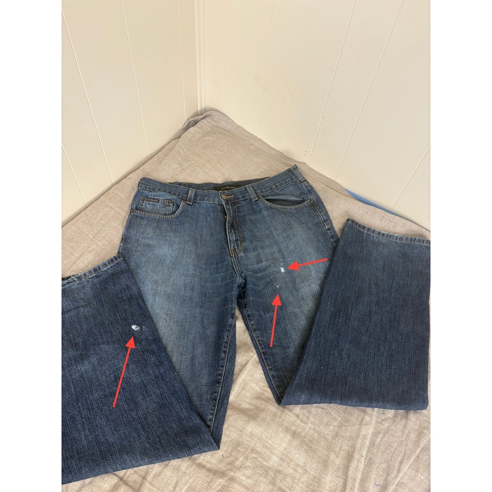 Calvin Klein Jeans Mens Straight Leg Blue Denim Pants Medium Wash Paint Splatter